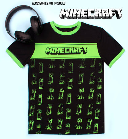 Minecraft Creeper T Shirt – noir & vert