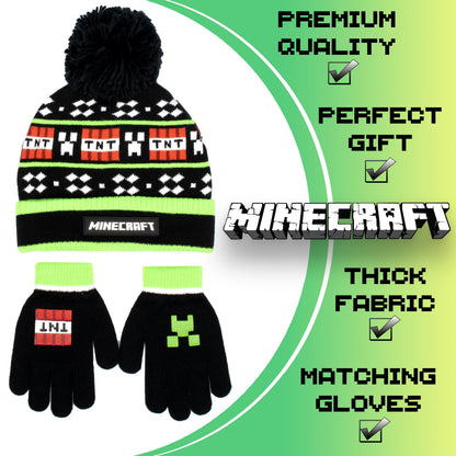 Minecraft Hat & Gloves Set – noir TNT