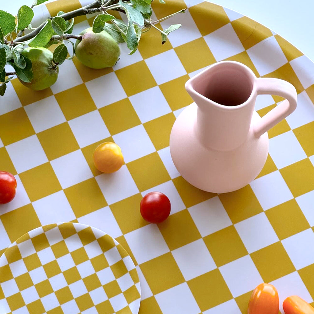 Mustard CHECKER Round Serving Tray - 38 cm