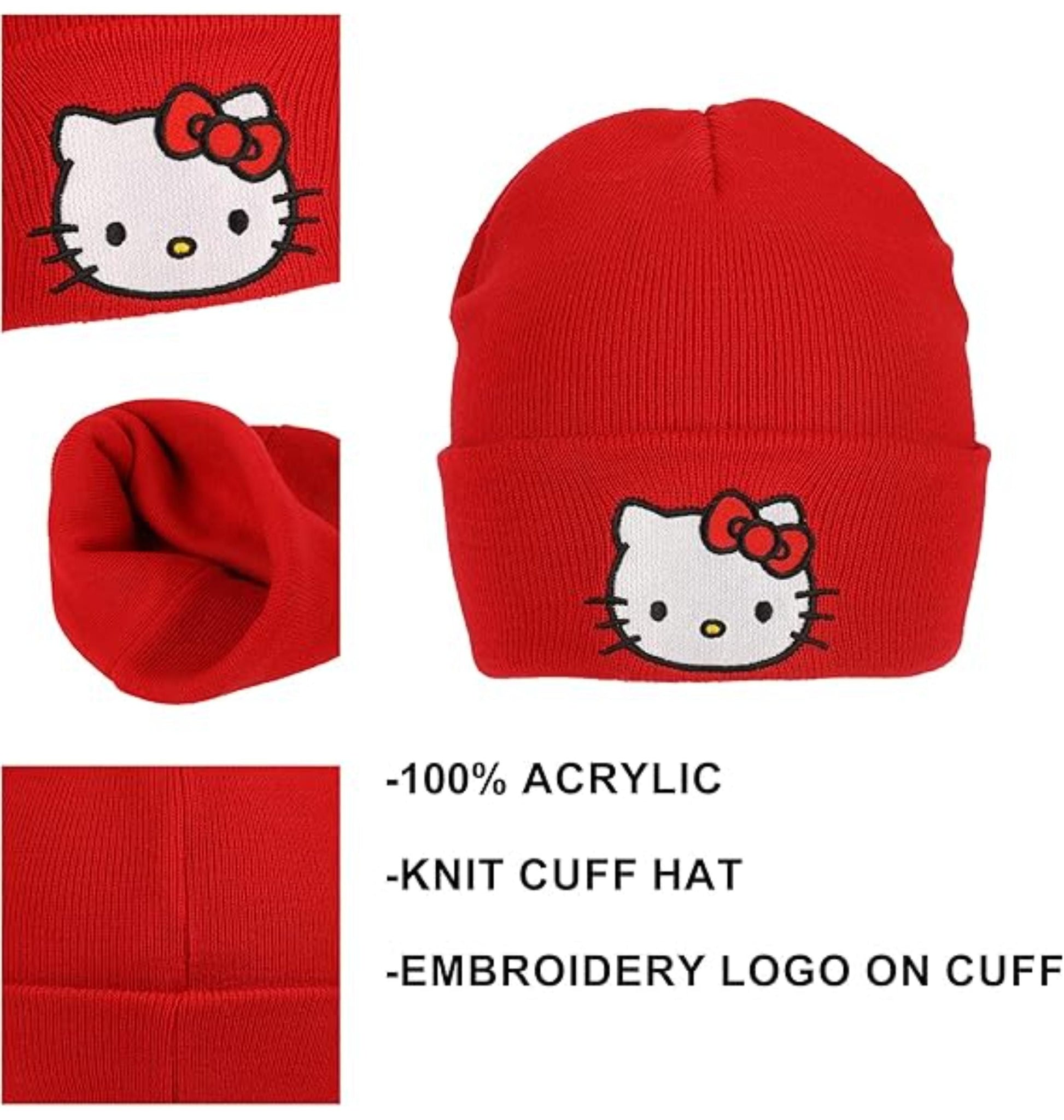Bonnet rouge Hello Kitty en maille acrylique