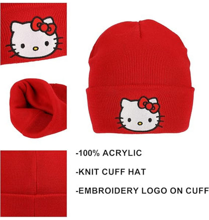 Bonnet rouge Hello Kitty en maille acrylique
