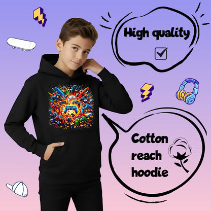 Fringoo gamer Sweat à capuche garçon Cotton Rich Soft Hooded Sweatshirt- Pads Explode noir
