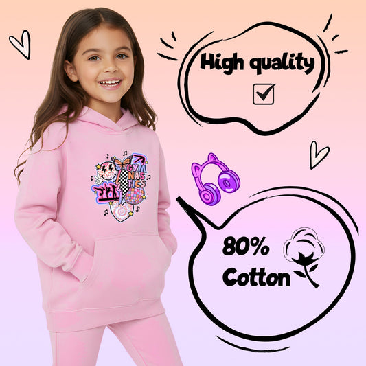 Fringoo Gymnastic Sweat à capuche for enfant Cotton Rich Soft Hooded Sweatshirt- Gymnastic Vibes-rose
