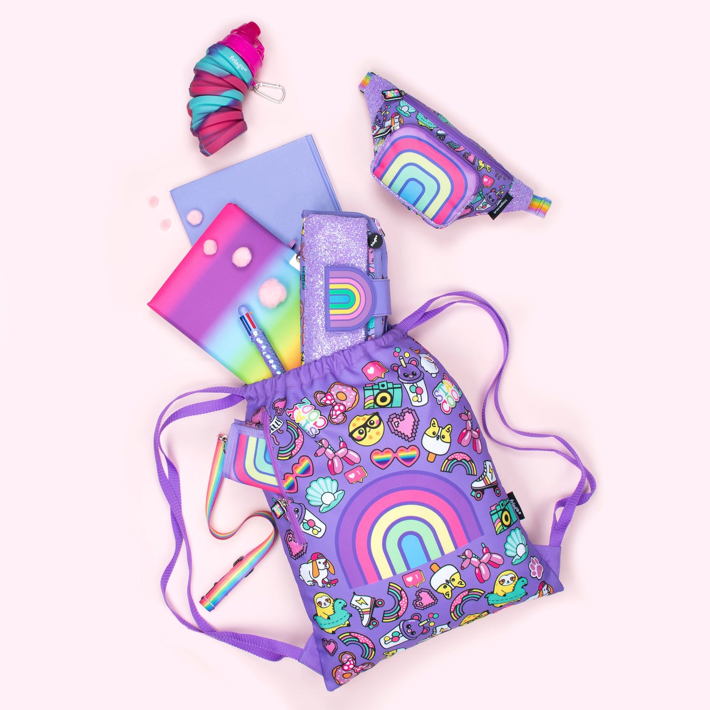 Sac à cordon avec bandoulière – arc-en-ciel Smile