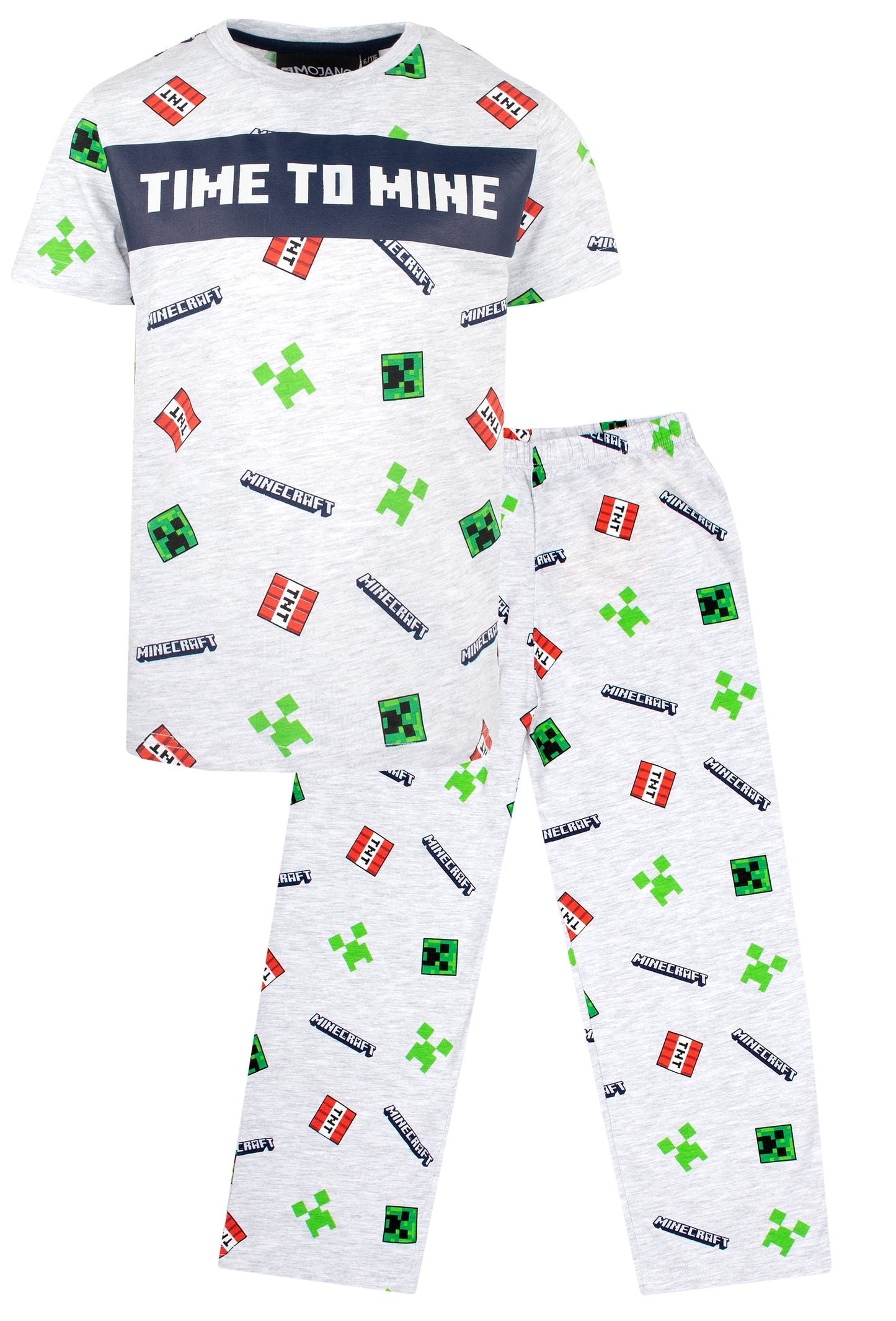 Minecraft Pyjama Short Sleeve – 'Time to Mine' gris