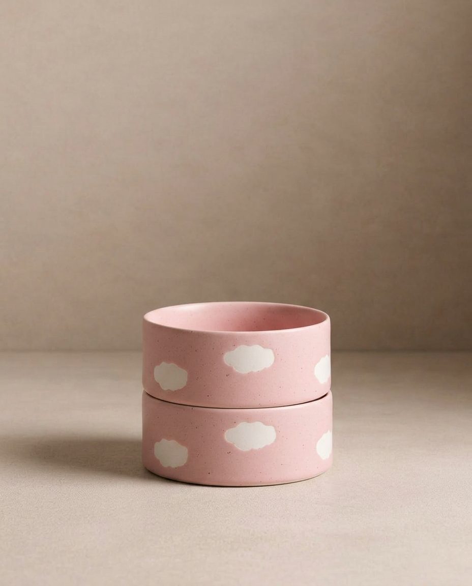 Pink Cloud Pet Bowl 14cm 2 Piece Set