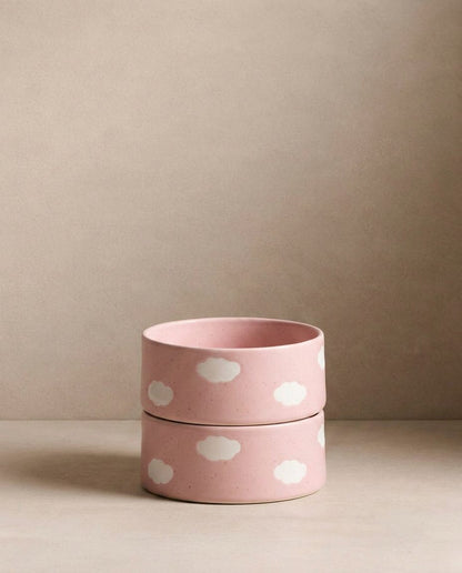 Pink Cloud Stoneware Pet Bowl 16,5cm 2 Pieces Set