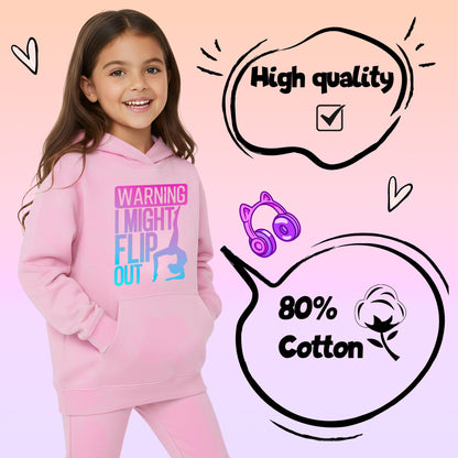 Fringoo Gymnastic Sweat à capuche for enfant Cotton Rich Soft Hooded Sweatshirt- Gymnastic Flip out- rose
