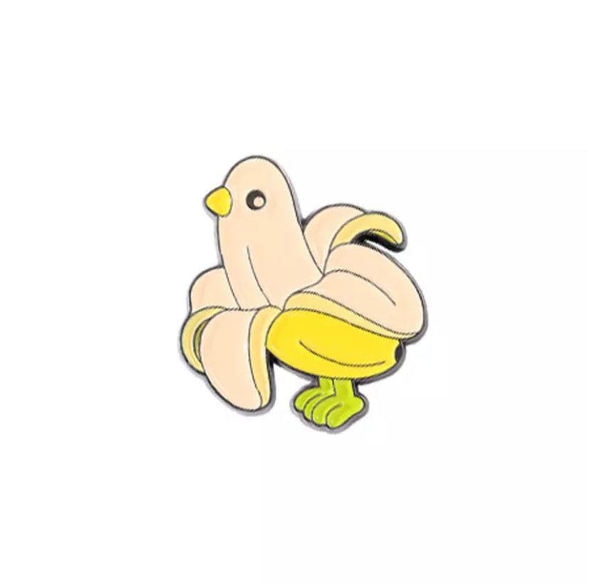 Spilla a forma di banana e anatra