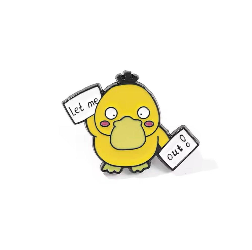 Pin de pato amarillo "Déjame salir"