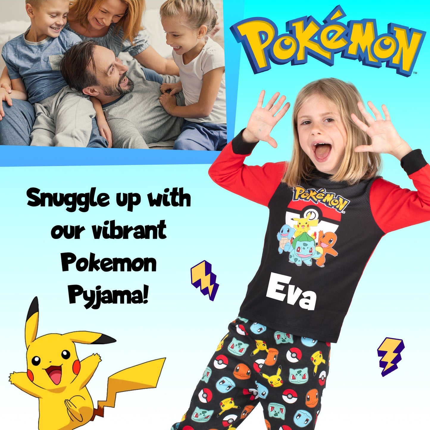 Pokémon – Long Sleeve Pyjamas – 100% Cotton, Soft & Warm Winter PJs
