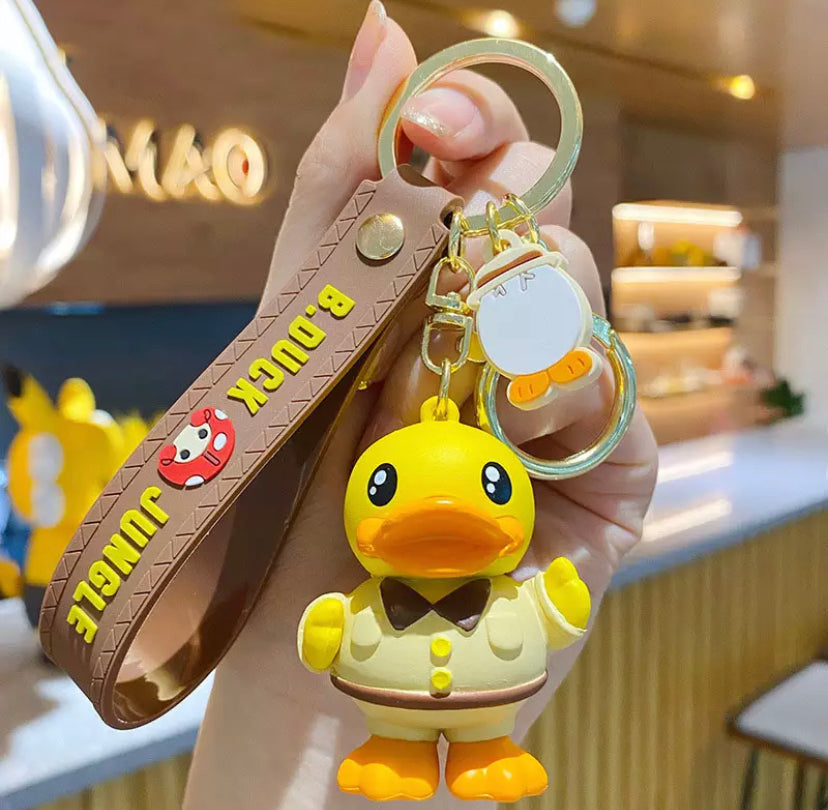 冒険家姿の黄色いアヒルのキーホルダー