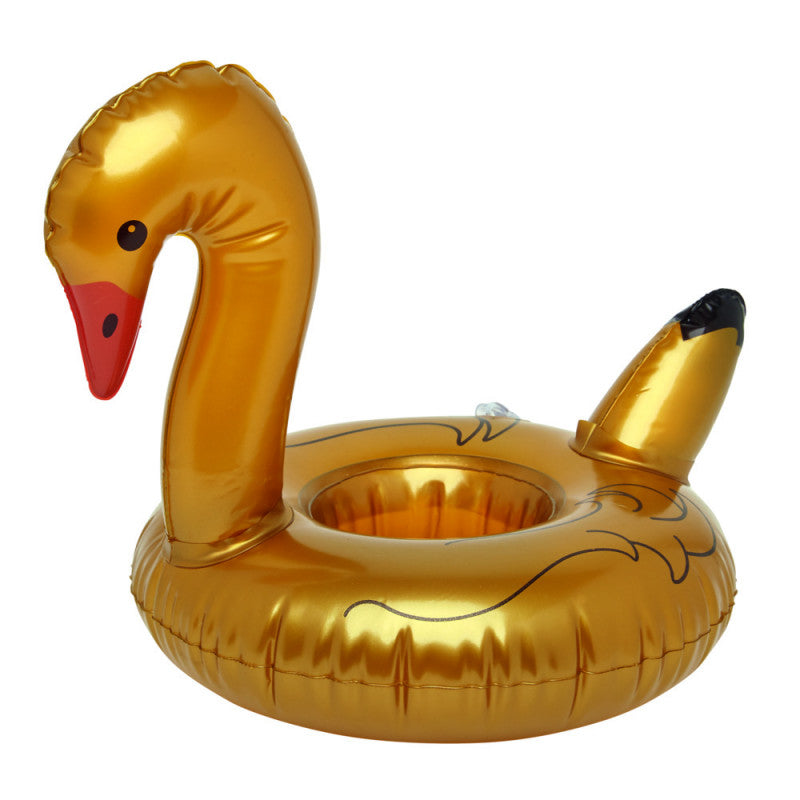 Portavasos inflable con forma de cisne dorado