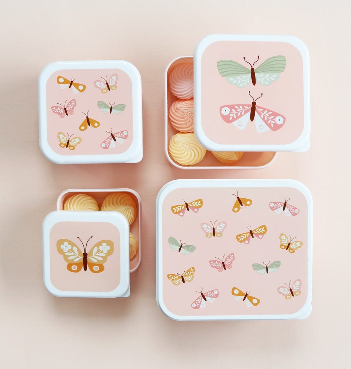 Lot de 4 boîtes repas et goûter - Papillons
