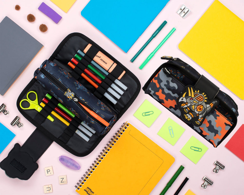 Trousse scolaire avec patch en silicone – dinosaure Robot for | Fringoo UK