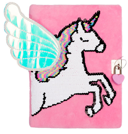 Carnet en peluche – 3D – rose licorne Wings