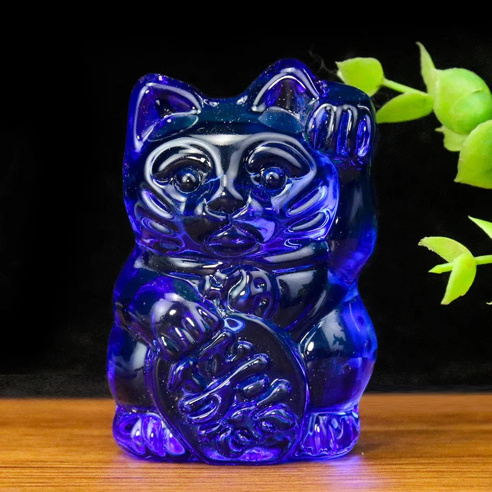 Statuette Chat Chanceux Bleu