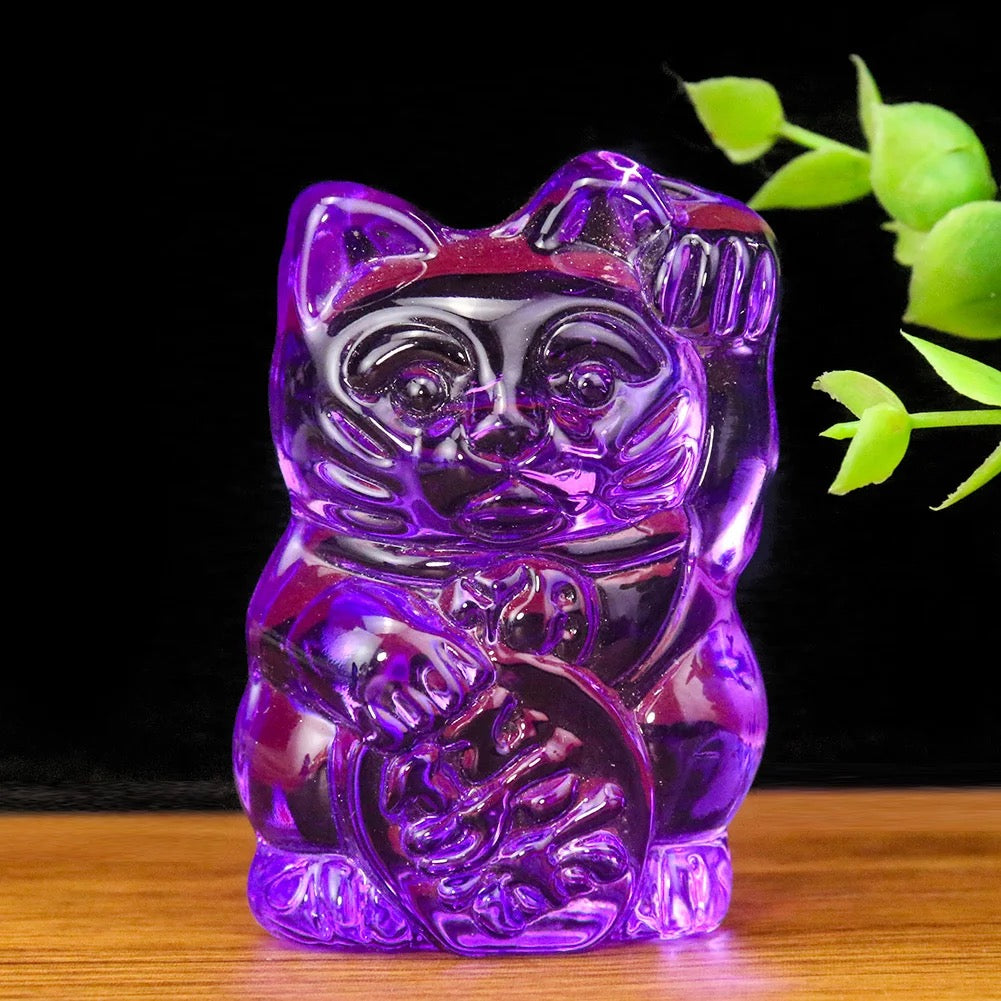 Statuette Chat Chanceux Violet