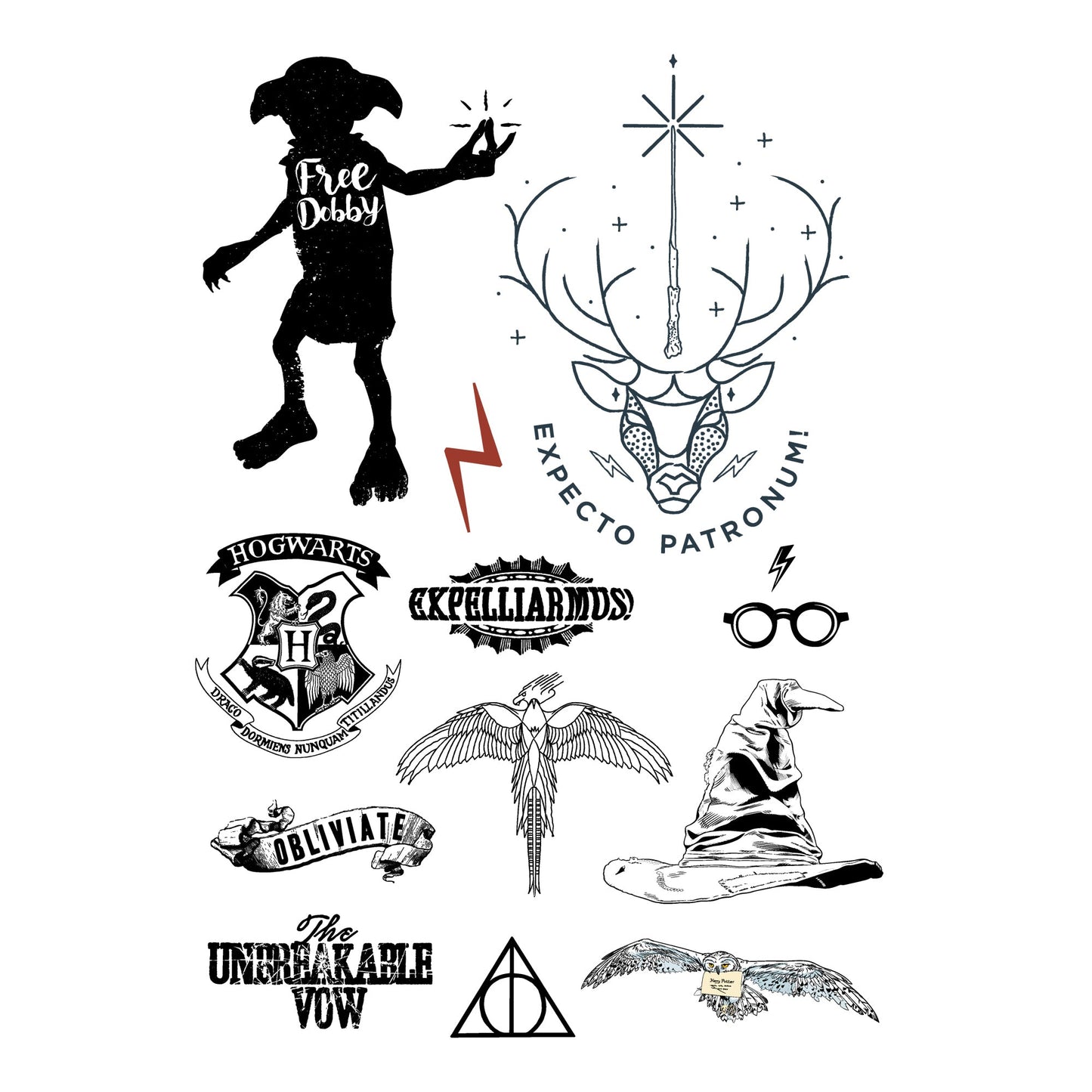Tatouages temporaires Harry Potter (35 tatouages)