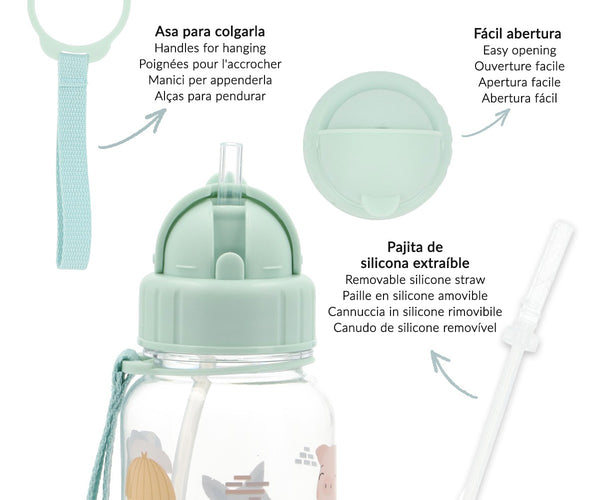 Gourde Tutete Trois Petits Cochons 500 ml — détail de la paille rétractable et de la lanière