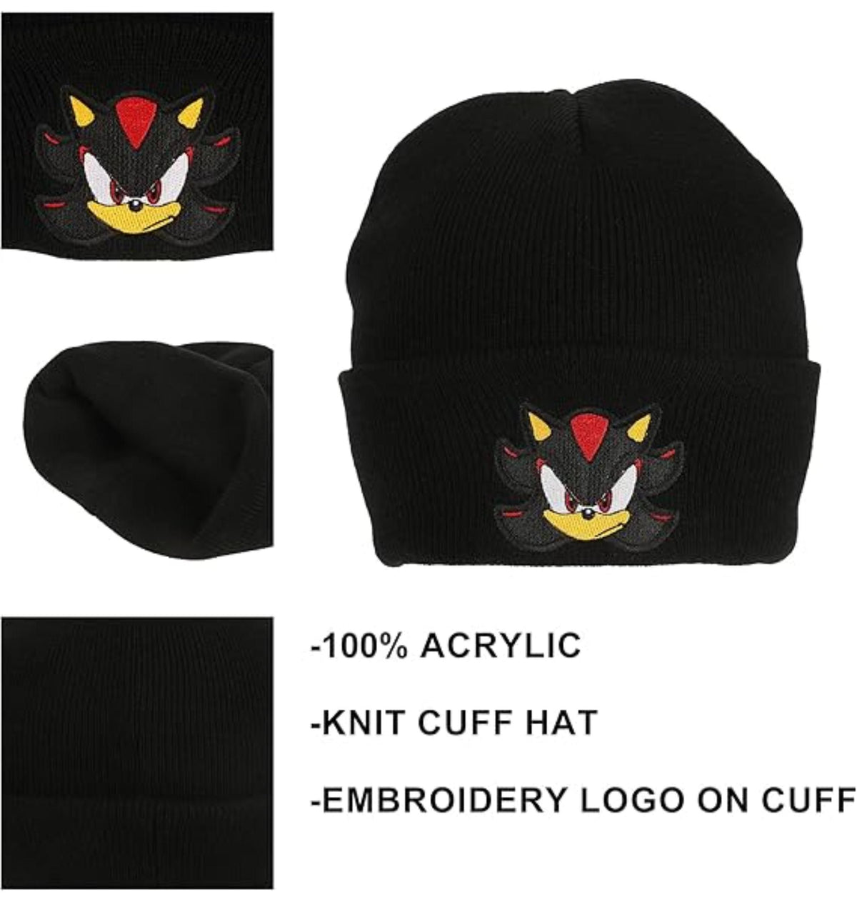Bonnet noir Sonic Shadow avec logo