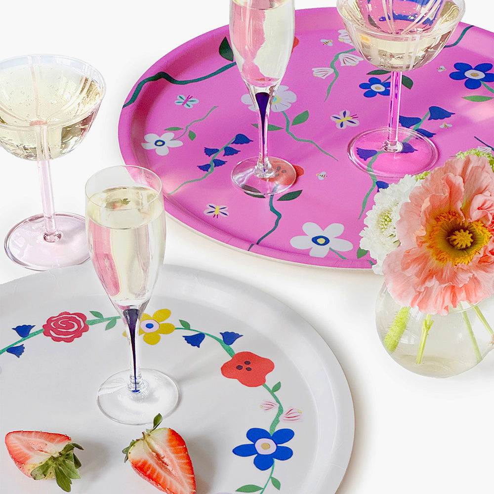 'Wildflowers' Fuchsia Round Serving Tray - 38cm