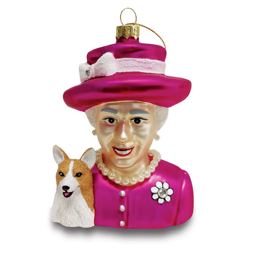 Reine Elizabeth e Corgi Fuchsia Ball de Natal