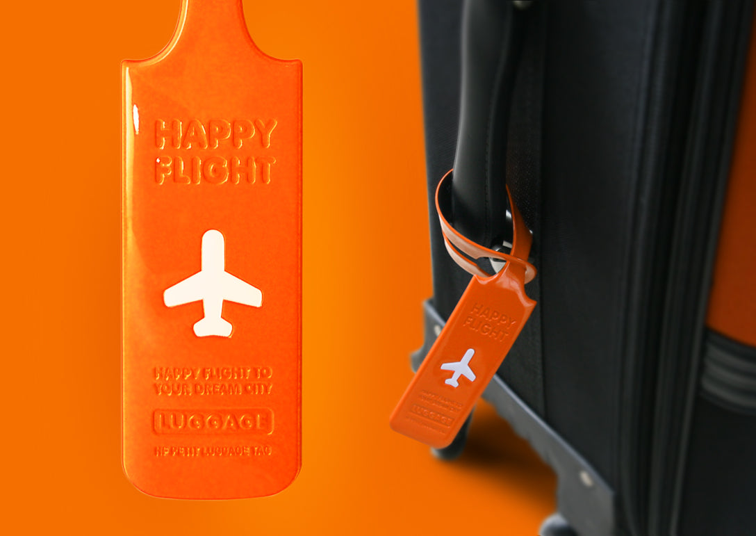 Etiqueta de equipaje de vuelo feliz