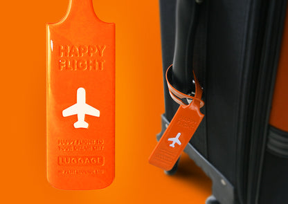 Etiqueta de equipaje de vuelo feliz