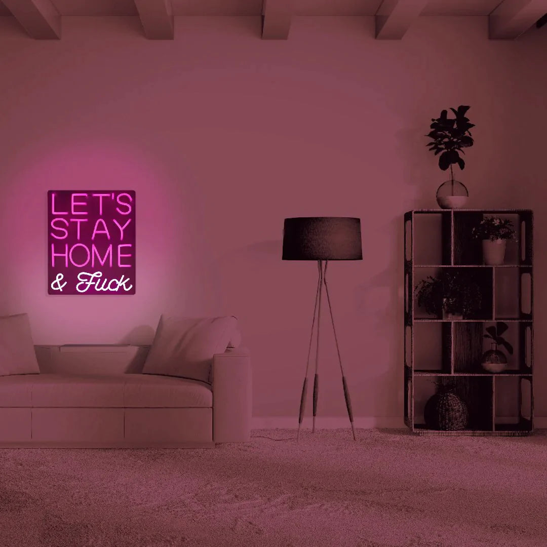 Vamos ficar em casa e f*ck - neon da parede de rosa