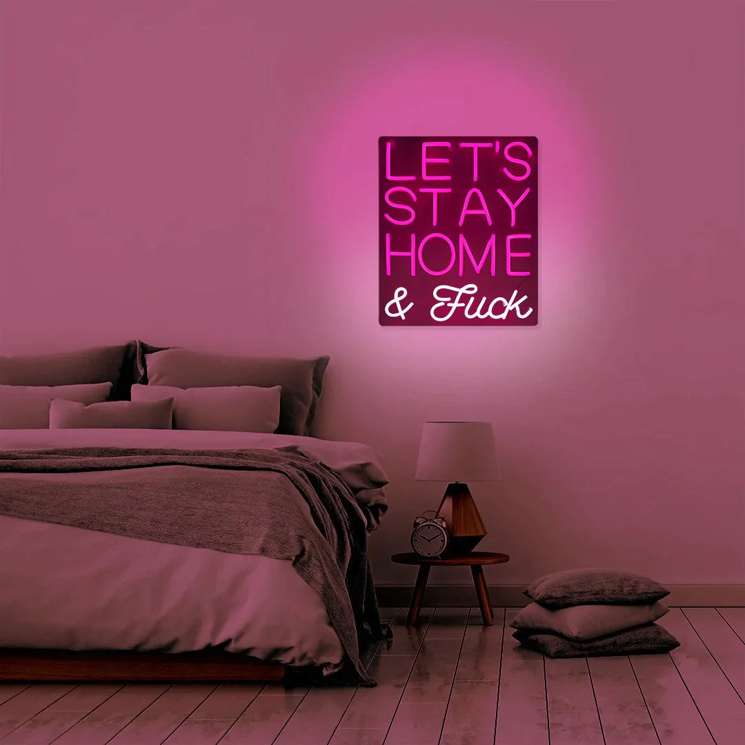 Vamos ficar em casa e f*ck - neon da parede de rosa