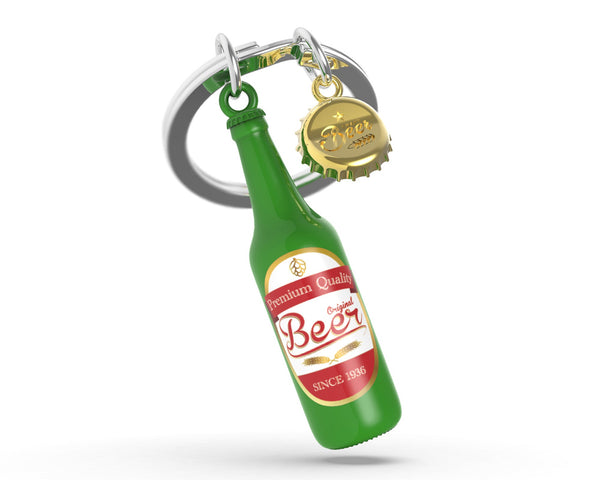 Sleutelhangertje in de vorm van een groene bierfles