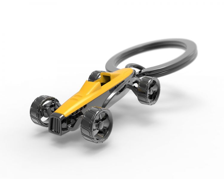 Porte Clés Voiture de Course Retro Jaune