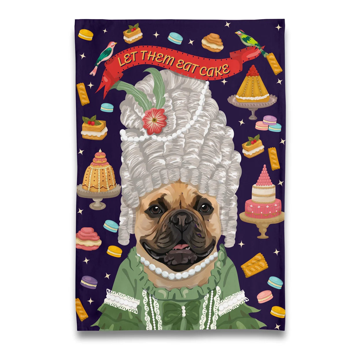 Tea towel Frenchie Marie-Antoinette "Let Them Eat Cake" 