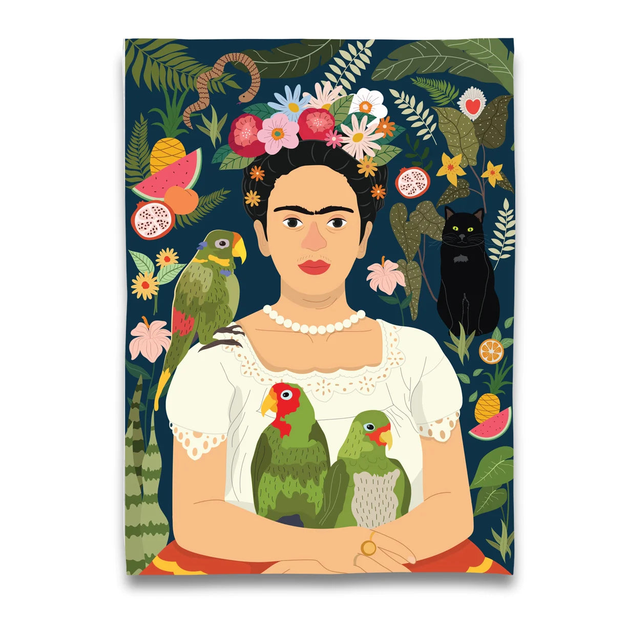 Paño de cocina Frida Kahlo y sus loros 