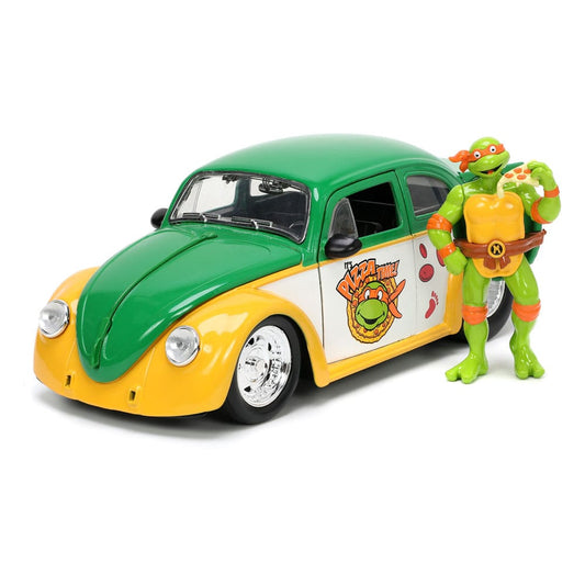 Teenage Mutant Ninja Turtles 1/24 Hollywood Rides VW Drag Beetle avec Michelangelo figurine | TMNT Funko